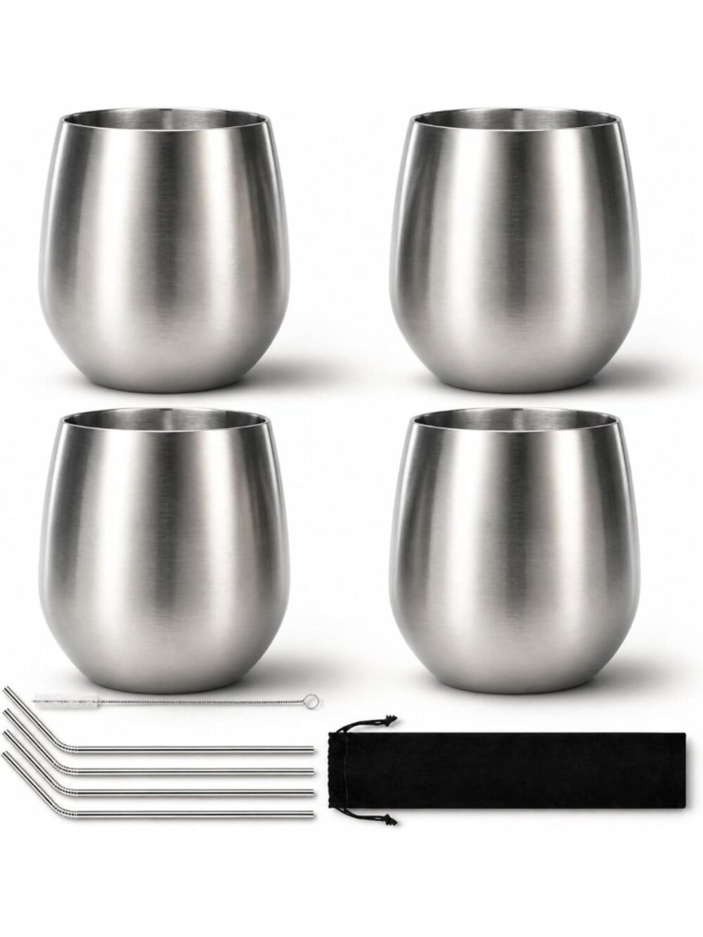 Set of 4 Silver Insulated Wine Tumblers 12 oz with Straws - Perfect for Parties!